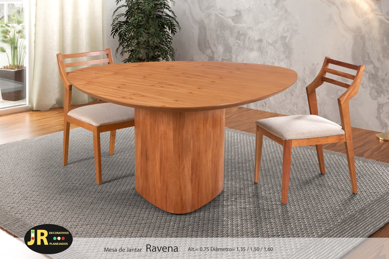 Mesa Ravena — mesa de jantar redonda em madeira maciça, fabricação própria JR Decorativos, Ubá MG