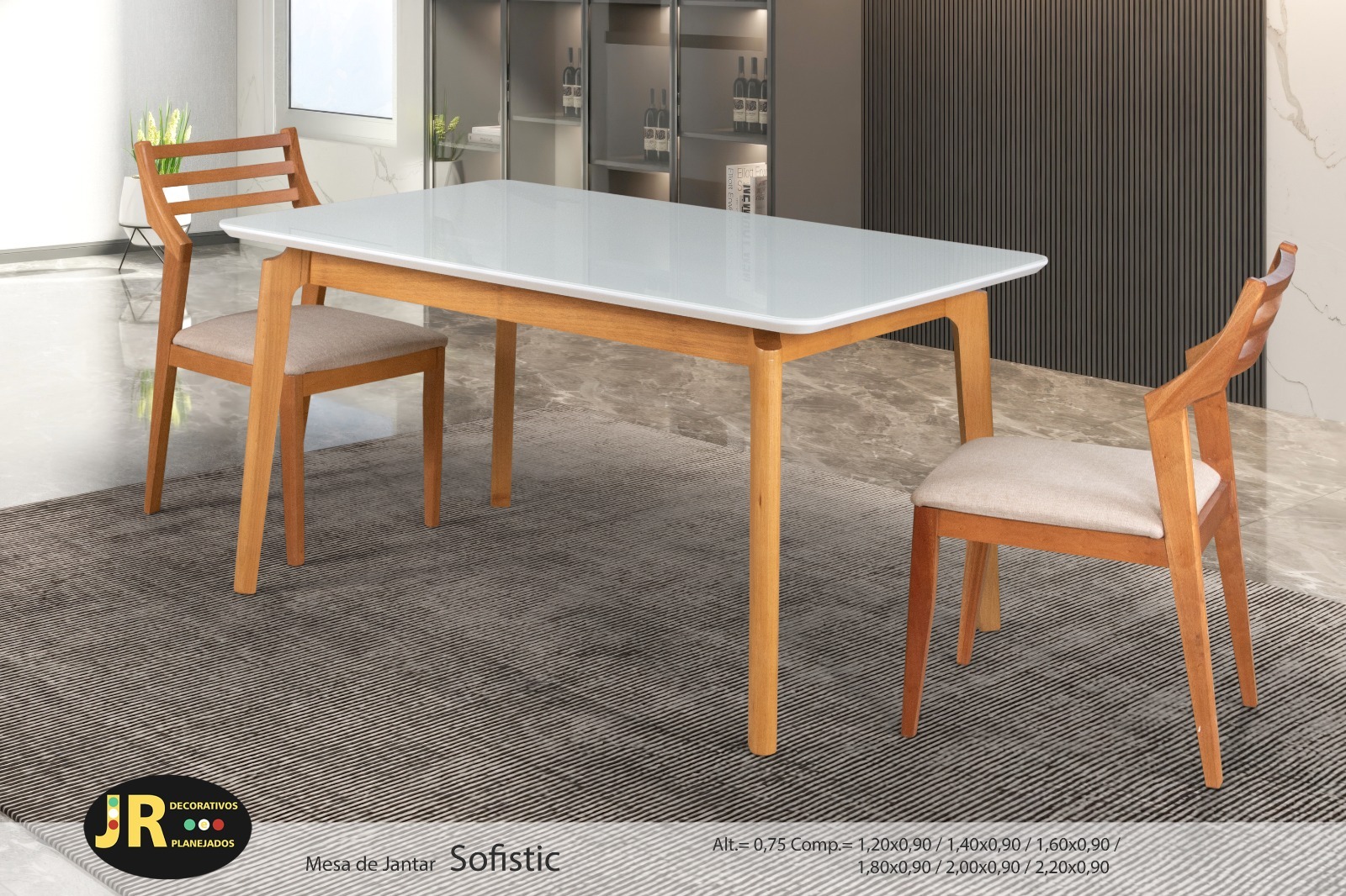 Mesa Sofistic — mesa de jantar retangular em madeira + vidro, fabricação própria JR Decorativos, Ubá MG